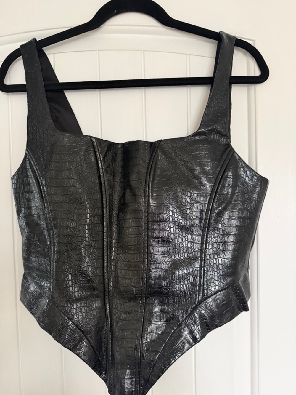 Naked wardrobe Black Faux-Croc Bustier Top – Women's Sleeveless Corset XL
